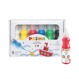 PRIMO - Tempere Ergonomiche per Dipingere, 6 Colori per Bambini 4+ Anni da 50 ml Cartoleria, Pittura, Lavoretti Creativi e Didattica - Tempera Pronta all'Uso su Più Superfici, Colore Vivo Miscelabile