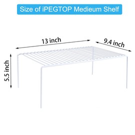 iPEGTOP Set of 2 Kitchen Cabinet Shelf Organizer, Medium (13 x 9.4 Inch) Bathroom Cabinet Organization Wire Shelf Rack, Rustproof Storage Space Saver Shelves for Countertops Pantries Utensils -White