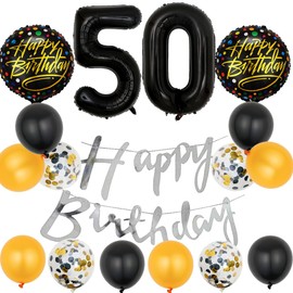 Black 50th Birthday Decorations Party Supplies-Silver Happy 50th Birthday Banner Latex and Confetti Balloons Paper Honeycomb Balls Huge Number 50 Balloons for Girls,Women,Men,Photo Props 50th Birthday