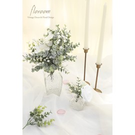 Floroom Artificial Flocked Eucalyptus Stems Faux Greenery Spray, 18pcs Best Filler Fake Plants for DIY Wedding Bouquet Centerpieces Arrangement