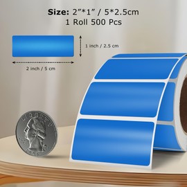 YIKIADA Blue Color Coding Labels 1 × 2 Inches Self-Adhesive Vinyl Rectangle Stickers Waterproof Name Tags Removable Roll for Office School Home 500 PCS