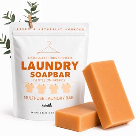 KELEBS Laundry Soap Bar - Natural Citrus Formula with Organic Ingredients - Stain Remover for Delicate Clothes, Underwear, Collar - 2 Bars | Aluminum Packaging