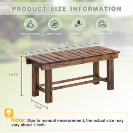 LSPYYDS Outdoor Garden Bench, 2-Person Wood Patio Bench Weatherproof Outdoor Backless Bench, Anti-Corrosion and Anti-Rust Garden Benches for Garden Lawn Porch Park Backyard (Carbonized,35.5''/90cm)