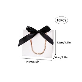 10 Pack Small White Gift Bags with Ribbons and Handles - Mini Party Favour Bags for Wedding, Baby Shower (5.51 x 2.36 x 4.72 inches, Black Ribbons)