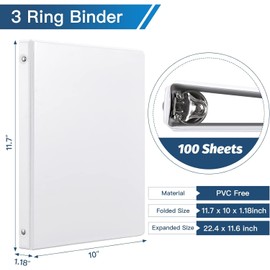 SUIN 1/2'' 3 Ring-Binders - 0.5 inch View-Binder with Round Rings, 100 Sheet Capacity, Fits 8.5" x 11" US Letter Size Paper, Versatile for Office and School Use, 12 Pack White (0.5-Inches)