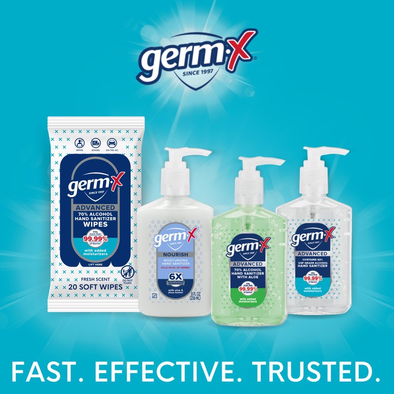 Germ-X Advanced Single-Use Hand Sanitizer Wipes, 20 Soft Wipes (Pack