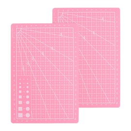 TEHAUX 2pcs Cutting Mat, A5 Self Healing Cutting Mat, Dual-Sided PVC Rotary Cutting Pad with Grid Lines for Scrapbooking, Sewing, Quilting (Pink)