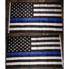 New - 3x5 USA Police Memorial Thin Blue Line 2 Faced 2-ply Wind Resistant Flag 3x5ft by I.E.Y.online-store