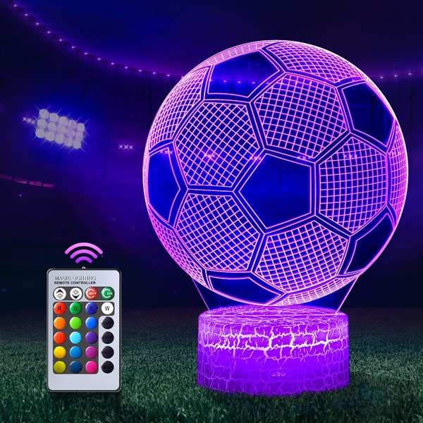 Football Night Light, Football Gifts for Boys Girls or Decor, Football 3D Illusion Lamp with 16 Colors Change Remote Control, Decorative Desk Lamp Christmas Creative Birthday Gift Ideal for Sport Fans