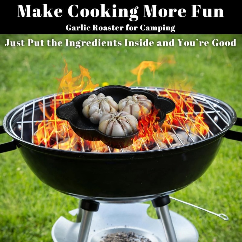 AOKDEER Pre-Seasoned Cast Iron Garlic Roaster Dutch Oven Baker for