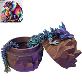 XXL Transition Crystal Dragon with Matching Eggs, Almost 30 Inches, 3D Printed Desk Fidget, Fully Articulated Dragon, Sensory Gift Idea for Men or Women:_Orange Purple Teal_Dragon with Egg