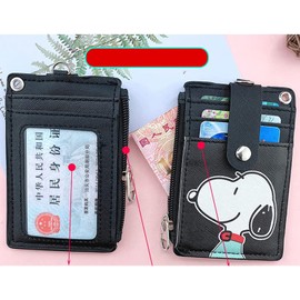 Snoopy Character ID Card Holder, Pass Case, Commuter Passes, Name Badge Case, IC Card Case, Vertical Coin Case, With Strap, Retractable Reel Type (3 Card Storage)