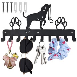 Hook Coat Hanger Dog Key Holder Dog and Paw Prints Wall Key Holder Metal Key Holder with 10 Hooks Dog Coat Rack Black Iron Wall Mounted Hooks for Dog Owners, Wall Decoration Metal, Bathroom, Kitchen