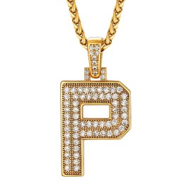 U7 Letter Chain Women's Men's Necklace with Initial Initial Letter Pendant Chain Gold Letter Pendant with Zirconia Copper Letter Name Necklace Hip Hop Necklace Fashion Jewellery for Anniversary,