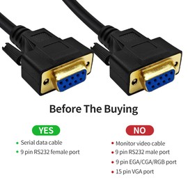 XANHAM 6.6 Feet(2 Meter) RS232 Null Modem Cable DB9 2 3 Cross TX RX Line Double Shielded(Metal Braiding&AL-foil) Female to Female, Black, SC902X08FF