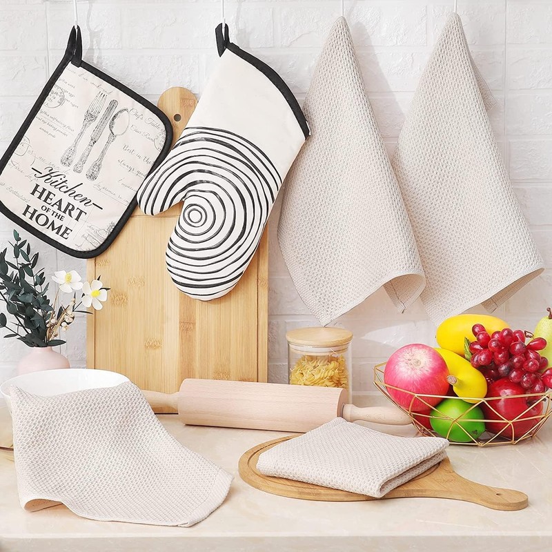 LONGHAOCHA 100% Cotton Kitchen Dish Cloths, Waffle Weave Ultra Soft