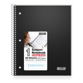 Dunwell College Ruled Spiral Notebook, 1 Subject Notebook 8.5 x 11, Protective Plastic Cover & Pocket Divider, 80 Sheets, Perforated Pages, One Subject School Notebook College Rule 8 1/2 x 11 Paper