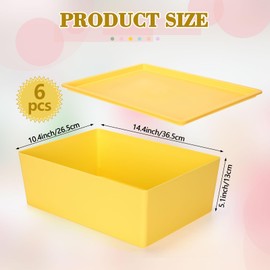 Menkxi 6 Pcs Large Plastic Storage Bins with Lids 14.4 x 10.4 x 5.1 inch Stackable Storage Containers Durable Box Baskets for Organizing Shelves Playroom Classroom Office(Mixed)