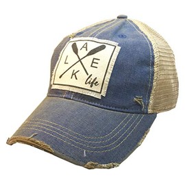 VINTAGE LIFE Distressed Baseball Caps Funny Trucker Hats with Sayings, Unisex (Lake Life (Royal Blue))