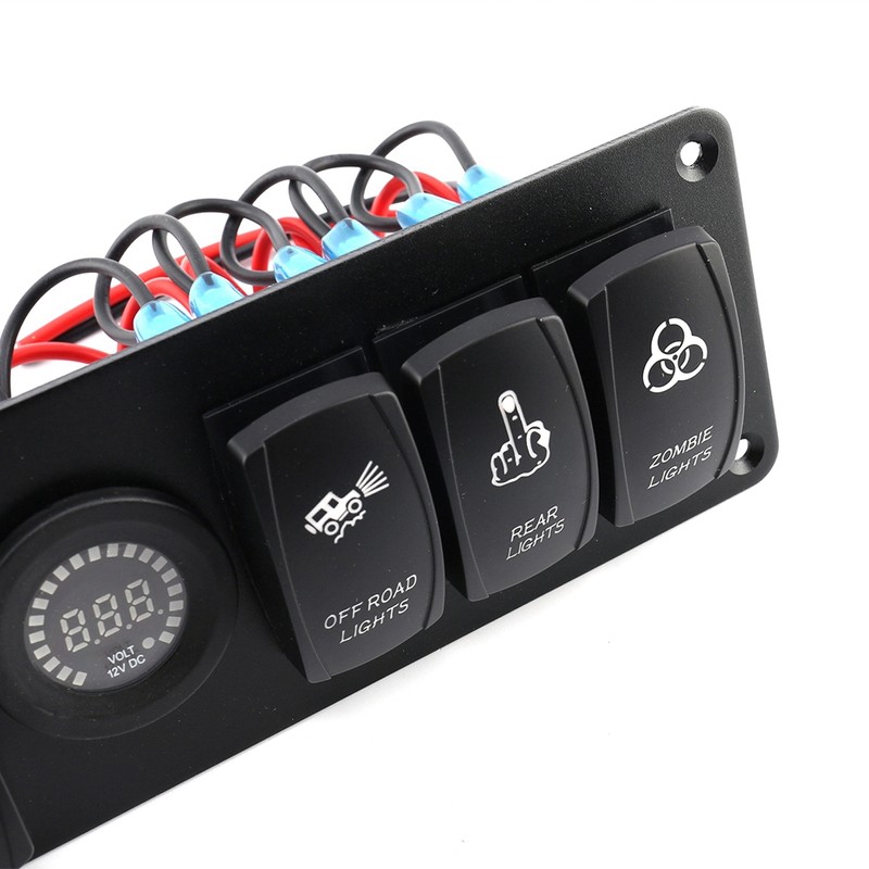 6 Gang Toggle Rocker Switch Panel Colorful LED Voltmeter for