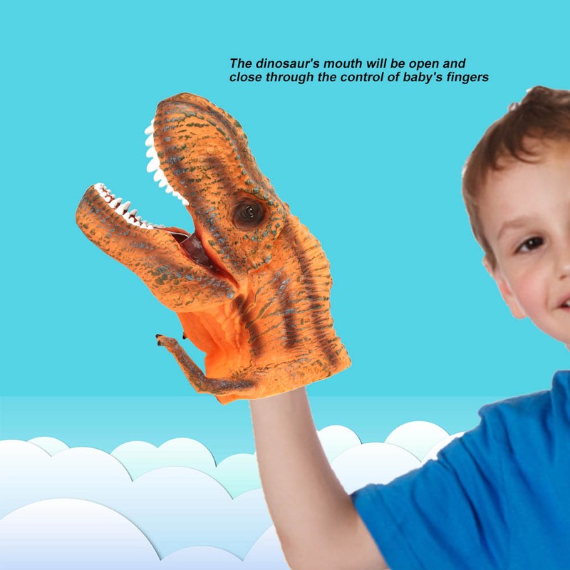 Soft Dinosaur Head Hand Puppet Kids Child Stories Role Play