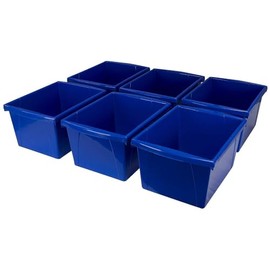Maykoosh Beachy Beauty 4 Gallon Storage Bin Plastic Classroom Organizer for Books and Supplies, Blue, 6-Pack, 13.63" L x 11.25" W x 7.88" H