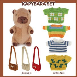 YANGUN Capybara Plush Toy, 23 cm Capybara Cuddly Toy, Cute Capybara Plushies, Children's Plush Doll Toy with 4 Clothes, Cute Plush Toy (A)