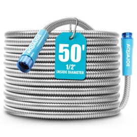 Aqua Joe AJSGH50 Stainless-Steel Garden Hose, Kink-Free Hose, 300 PSI Max, 50 Feet Long