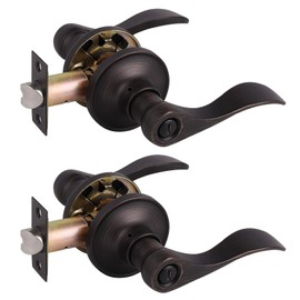 Gobrico Interior Privacy Door Levers for Bathroom Bedroom Keyless Door Locksets Drop Door Handles,Oil Rubbed Bronze Finished, 2pack