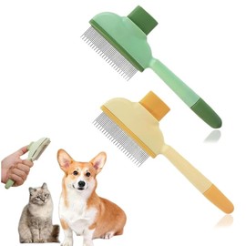 Haarkamm für Katzenhaar, 2 Stück Selbstreinigender Flohkamm für Haustiere, Kamm zur Entfernung von Tierhaaren mit Entriegelungsknopf, Katze Hund Flohkamm, für Kurzes und Langes Haar
