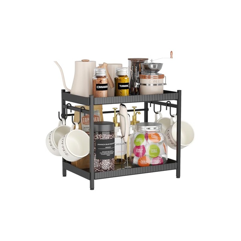 Lifewit 2 Tier Plastic Cup Holder with Metal Stand, Coffee