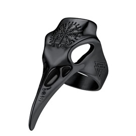Stainless Steel Crow Skull Ring Mens Gothic Jewelry Cool Black Long Finger Rings Size 12