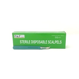 Disposable Scalpels Sterile Surgical Blade Size 12 Stainless Steel with Plastic Handle & Metric Line Individually Foil Wrapped Box of 10 (25)