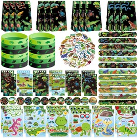 Obussgar Reptile Party Favor Supplies Including Reptile Gift Bags, Stickers, Badges, Bracelets for Kids Birthday Party Supplies
