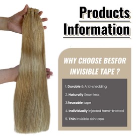 18inch Balayage Tape in Hair Extension Seamless Skin Weft Invisible Double Sided Tape Glue in Hair for Women 20pcs 40g Blonde Highlights Human Hair Tape in Extensions