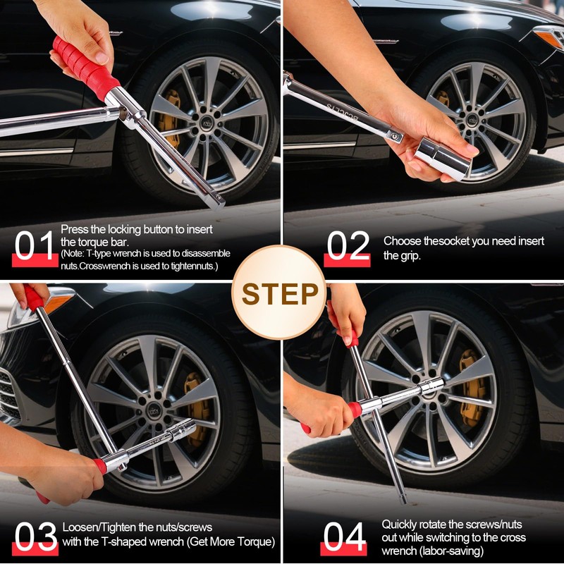 BCJCLTS Lug Wrench, Tire Wrench With 1/2-Inch Drive and 2PCS