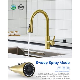 J-HVA Pull Down Kitchen Faucet Sprayer Head Replacement Part, 3 Function Pull Out Sink Sprayer Replacement Nozzle, Kitchen Faucet Head Hose Spray Tap Spout, 15 adapters, Brushed Gold