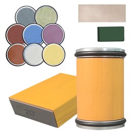 Rolling Knife Sharpener Kit, Professional Knife Sharpening Tools with 2 Magnetic Angle Offer 15/20° for Kitchen Knives, 8 Ceramic Discs, Leather Strop, Polishing Compound﻿ (SET-C)