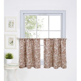 Elrene Home Fashions 026865775570 Leaf Jacquard Linen Rod Pocket Kitchen/Cafe Tier Window Curtain, Set of 2, 30"x24", Spice