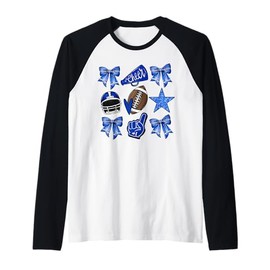 Blue Coquette Bow Football Disco Football Bow Coquette Raglan Baseball Tee