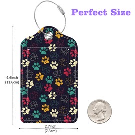 Luggage Tags for Suitcase Cute Cat Dog Paws 2 PCS Leather Travel Cruise Luggage Tag with Stainless Steel Loop Name ID Label Privacy Cover for Women Men Travel Bag Labels Set