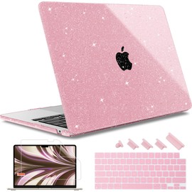 May Chen Compatible with MacBook Air 15 inch Case 2024 2023 New M3 M2 Model A3114 A2941, Protective Cover for Laptop Hard Shell with Keyboard Cover + Screen Protector - Pink Glitter
