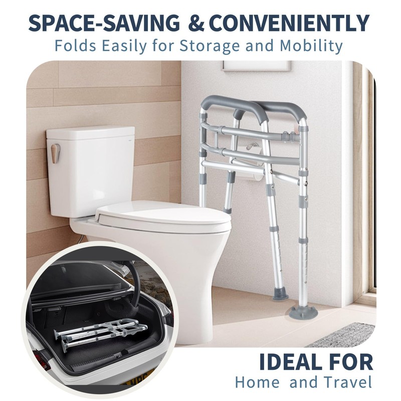 Toilet Safety Rails, Height-Adjustable, Foldable, Tool-Free Assembly, for Elderly, Seniors,