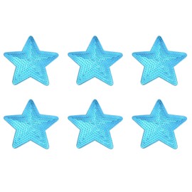 MECCANIXITY Big 5 Star Sequins Iron-on Patches Embroidered Sew Sequin Patch Appliques for Clothing Repair Backpack Shoes Decoration 87x87mm/3.43x3.43 Pack of 6(Blue)