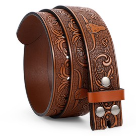 LEACOOLKEY Western Leather Belt Strap for Men Women Cowboy Western Belts without Buckle Men Western Leather Belt for Jeans Pants