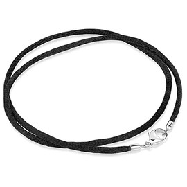 Materia Women's Velvet Collar Black Textile 2 mm 925 silver carabiner 8 lengths, # K26, Sterling Silver