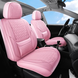 Leather Car Seat Covers,Car Seat Covers Full Set Pink,Automotive Seat Covers 5 Seats,Fit for Most Cars SUV and Most Sedans Hatchbacks Crossovers,Breathable Waterproof Full Wrapping Edge Seat Covers