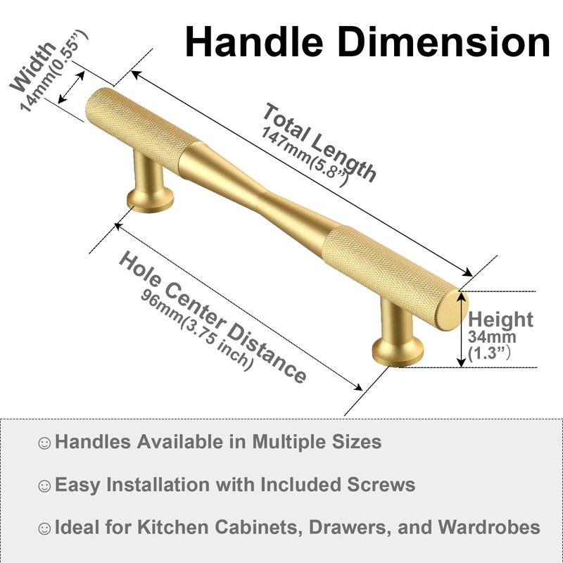 CILEYTION 10 Pack Gold Matte Gold Cabinet Handles, 96mm x