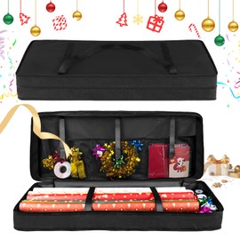Wrapping Paper Storage 600D Oxford Fabric, 90 x 13 x 12 cm Organiser for Wrapping Paper, Tear-Resistant, with 2 Front Pockets, Card Slot, Storage Wrapping Paper Rolls