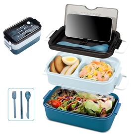 Bento Box, Lunch Box for Adult, Compact Bento Box Set- 2-Layer Stackable Lunch Box with Utensils, Leak-Proof and Durable Food Container for Work, Picnic, and Travel (Blue)